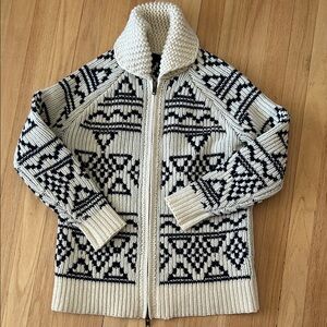 J. Crew Navy and Cream lambswool THICK zippered Sweater unisex